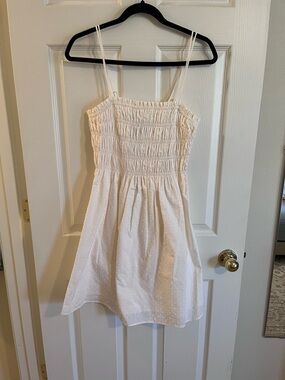 H&M White Smocked Spaghetti Strap Dress
